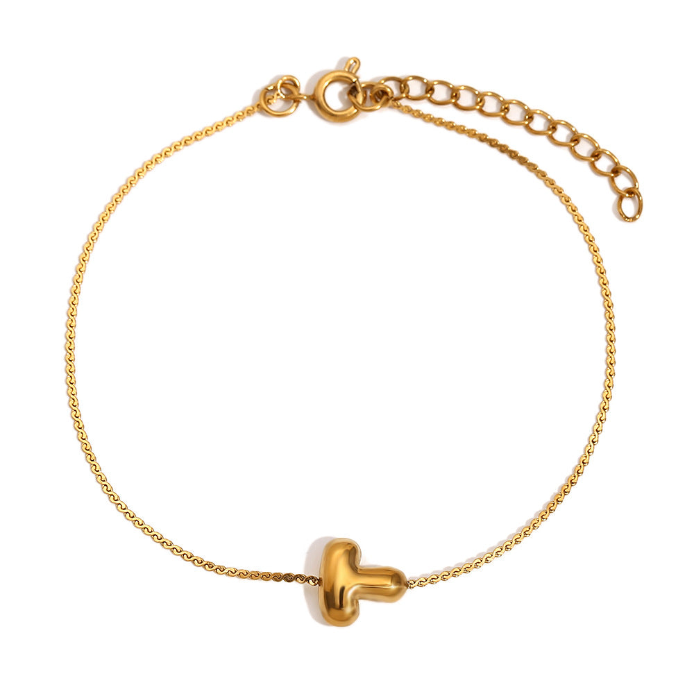 Pulsera de Burbujas para Mujer de Acero Inoxidable con Letra S Minimalista y Chapado en Oro de 18K