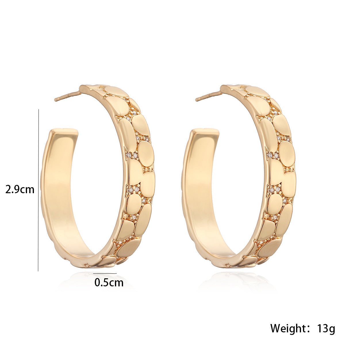 Vintage Geometric Brass Gold Plated Hoop Earrings with Cubic Zirconia for Women