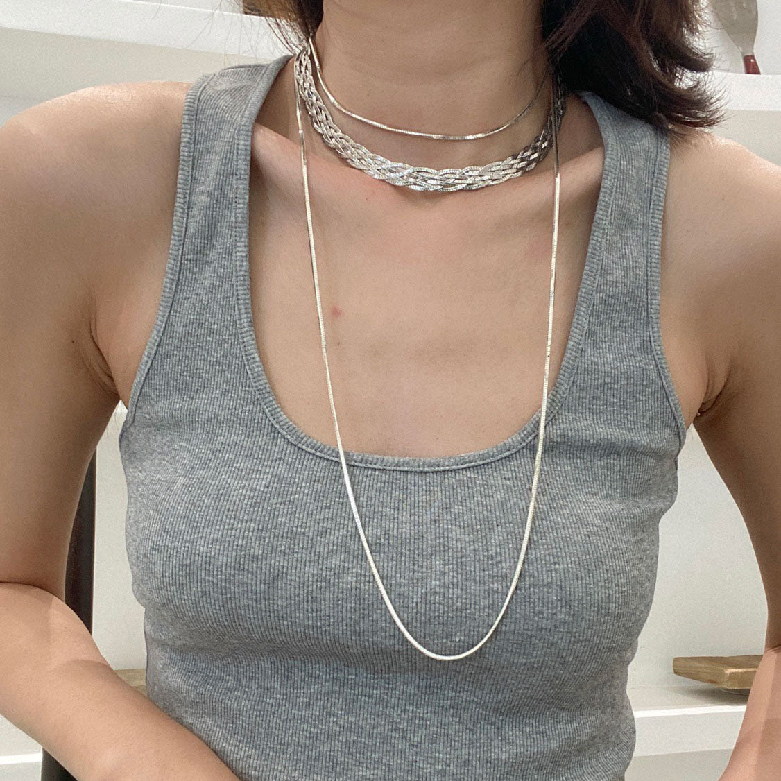 Collana a catena a serpente in acciaio al titanio con forme geometriche, di tendenza, per donna