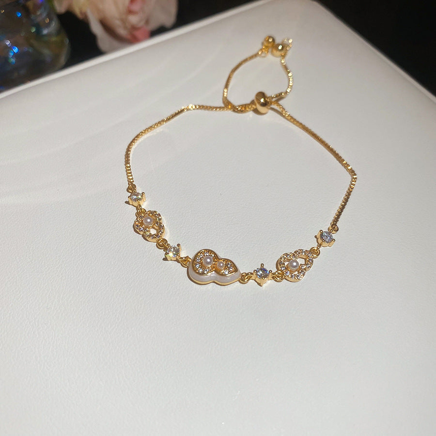 Vintage Luxury Geometric Cubic Zirconia Inlaid Pearl Bracelet for Women