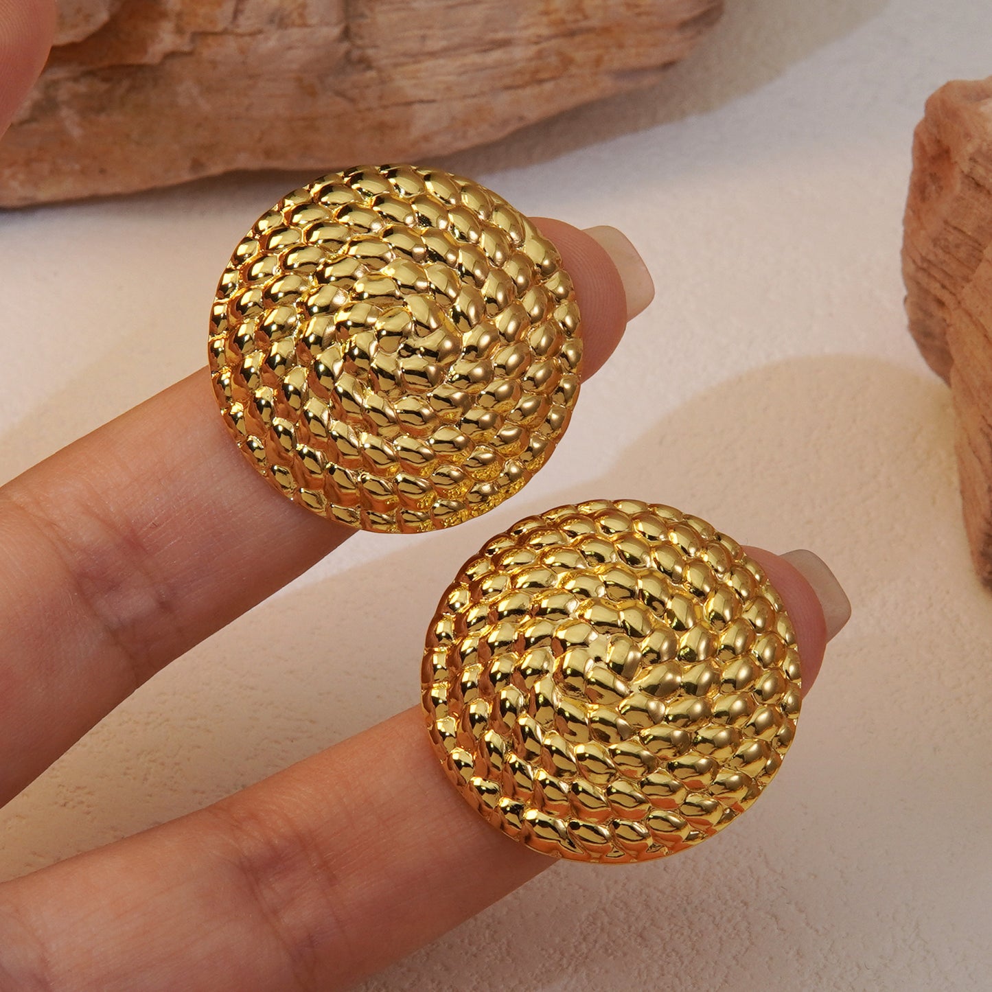 Unique Round Geometric Titanium Steel Plated Earrings for Women