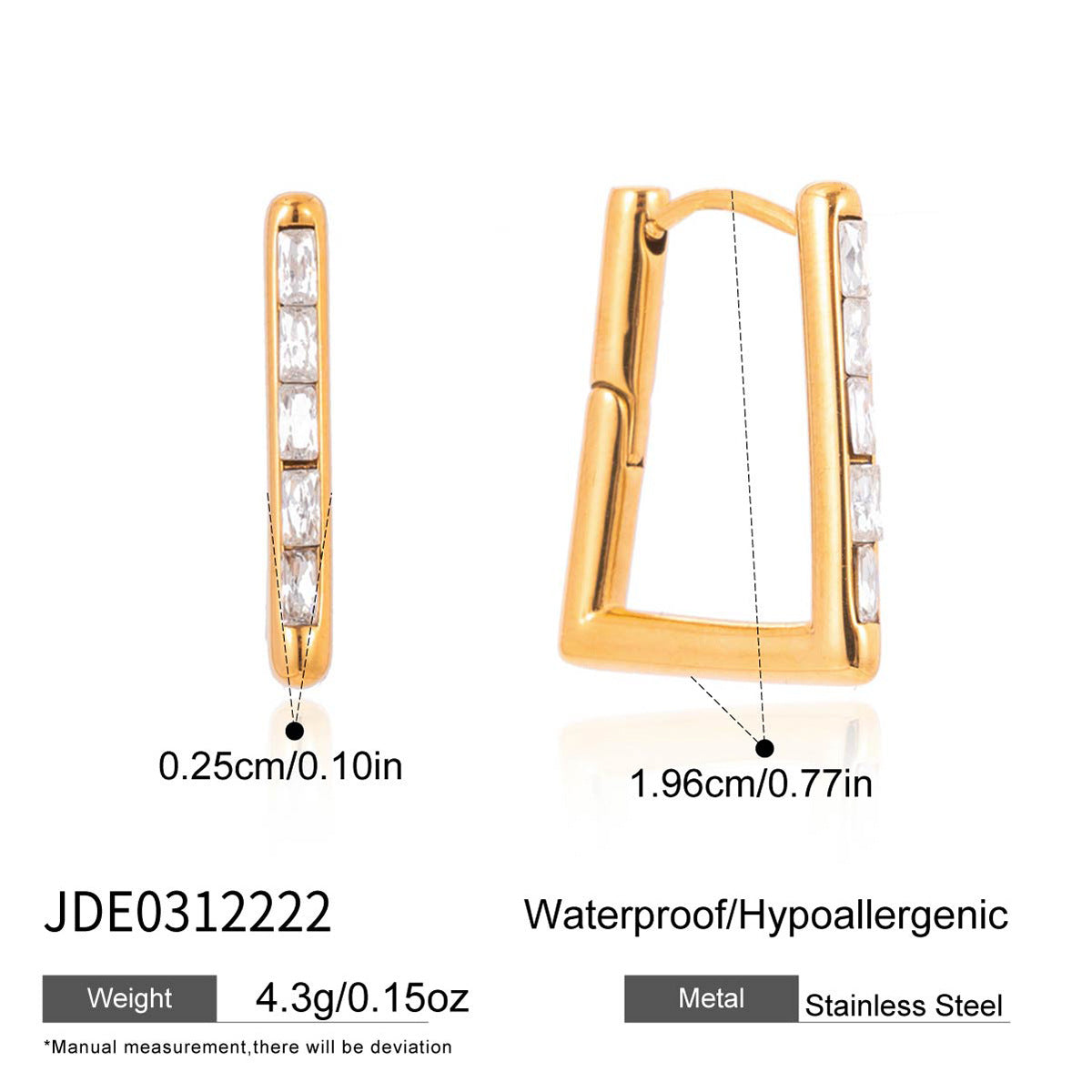 Luxury Minimalist Square Geometric Stainless Steel Plated Rhinestone Stud Earrings for Women