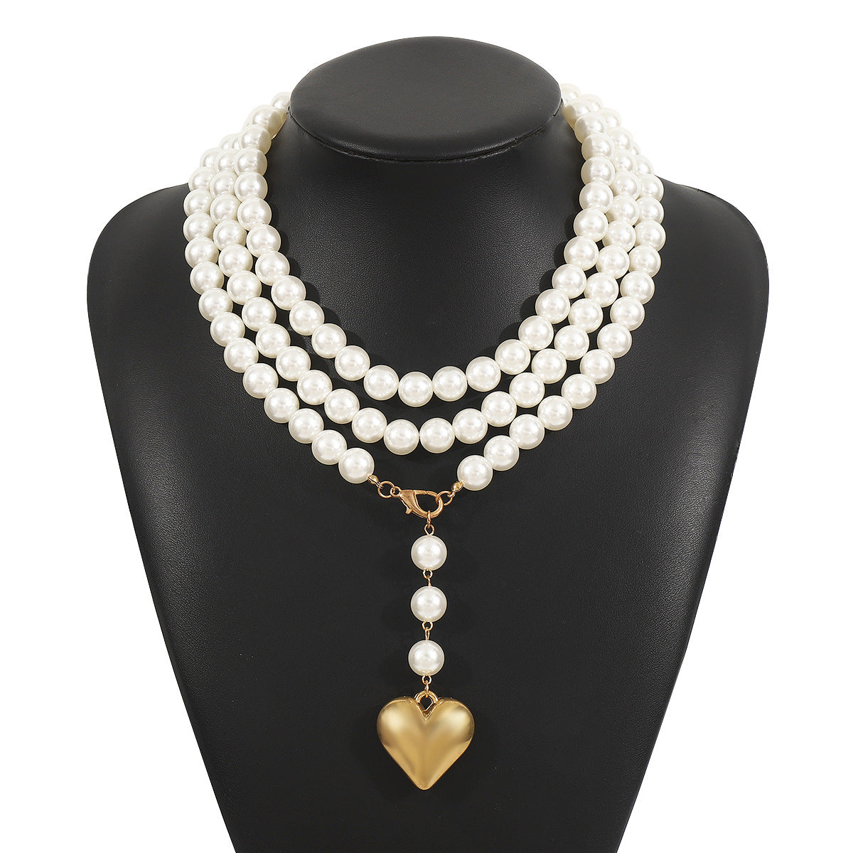 Elegante collar largo de suéter en forma de corazón con perlas y detalles hechos a mano para mujer