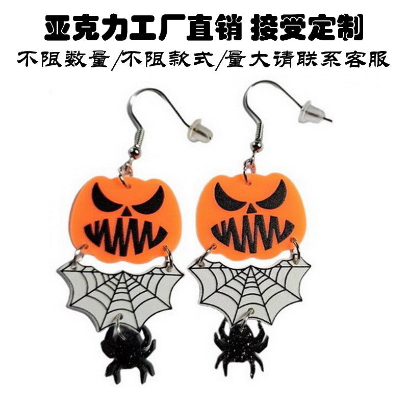 Pendientes de Halloween góticos oscuros de acrílico con araña y fantasma, diseño de insectos para mujer
