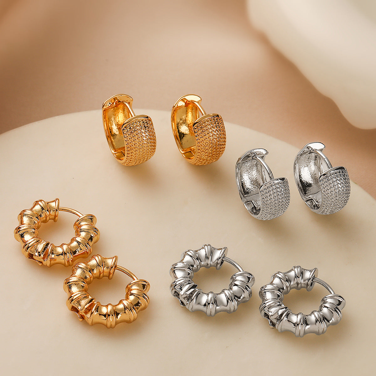 Vintage Geometric Copper Hoop Earrings with 18K Gold Plating for Women — Irregular Shape, Fashionable Office-Ready Design
