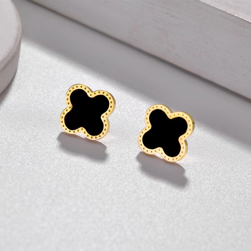 Classic Four-Leaf Clover Titanium Steel Stud Earrings for Women Hypoallergenic Plated Finish