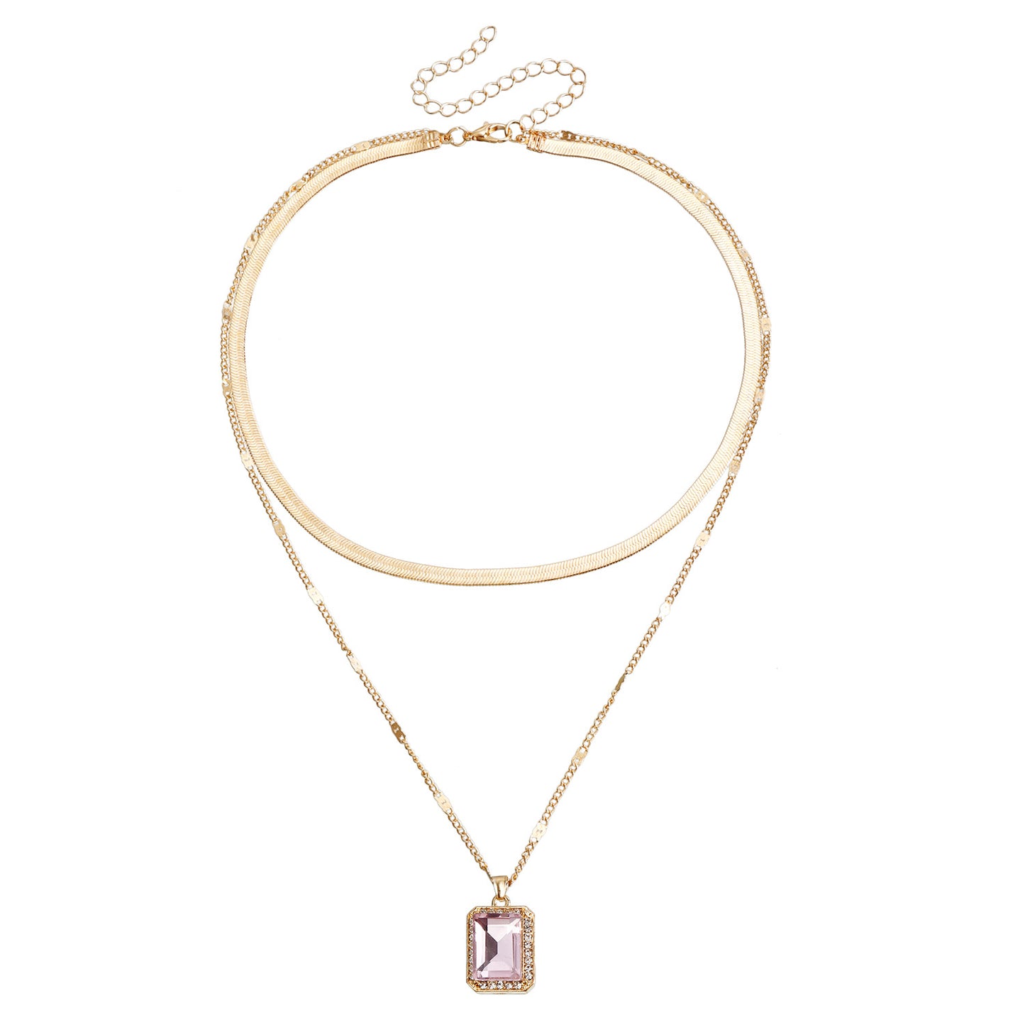 Minimalist Geometric Pendant Necklace with Double-Layer Snake Chain in Electroplated Alloy for Women