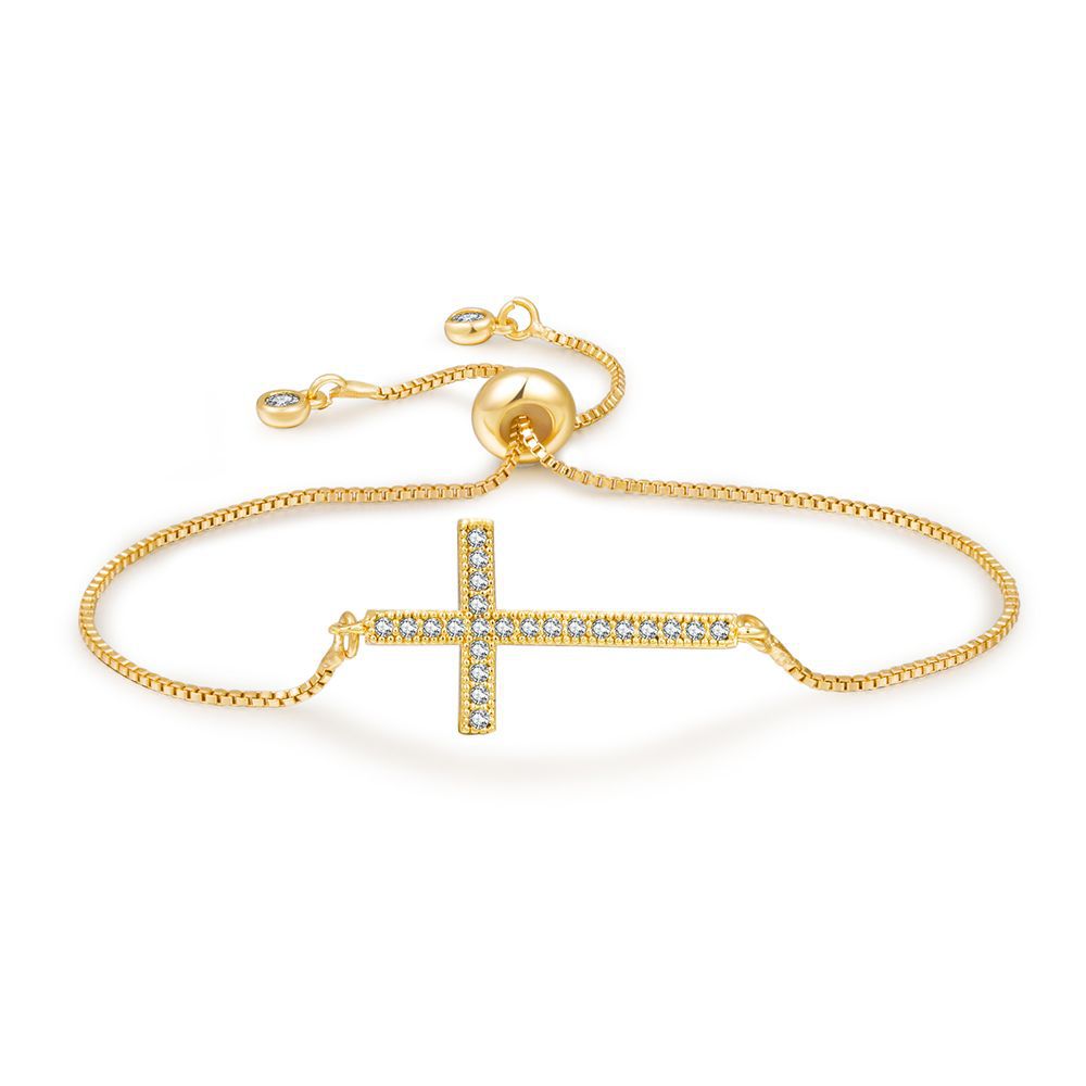 Minimalist Geometric Round Brass Plated Bracelet with Cubic Zirconia for Women