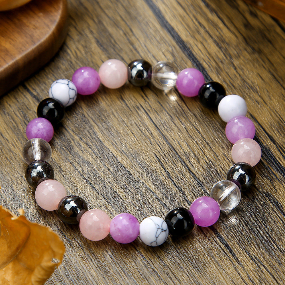 Bohemian Geometric Beaded Bracelet with Natural Stone Beads 8mm Graduated Color Elastic Bracelet for Women and Men