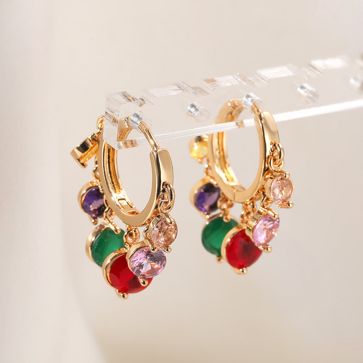 Minimalist Elegant Geometric Brass Gold Plated Cubic Zirconia Earrings for Women