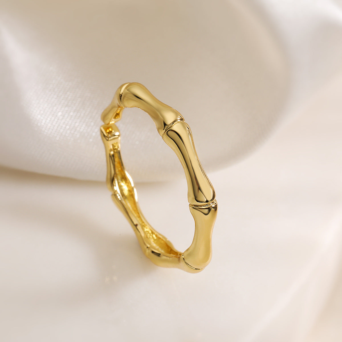 Anello minimalista geometrico in rame con placcatura in oro 18 carati da donna, anello regolabile aperto ispirato al bambù