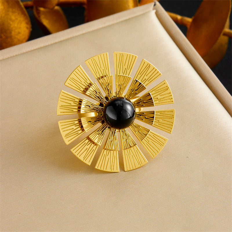 Fashion Business Casual Gold Plated Stainless Steel Floral Pearl Jewelry Set