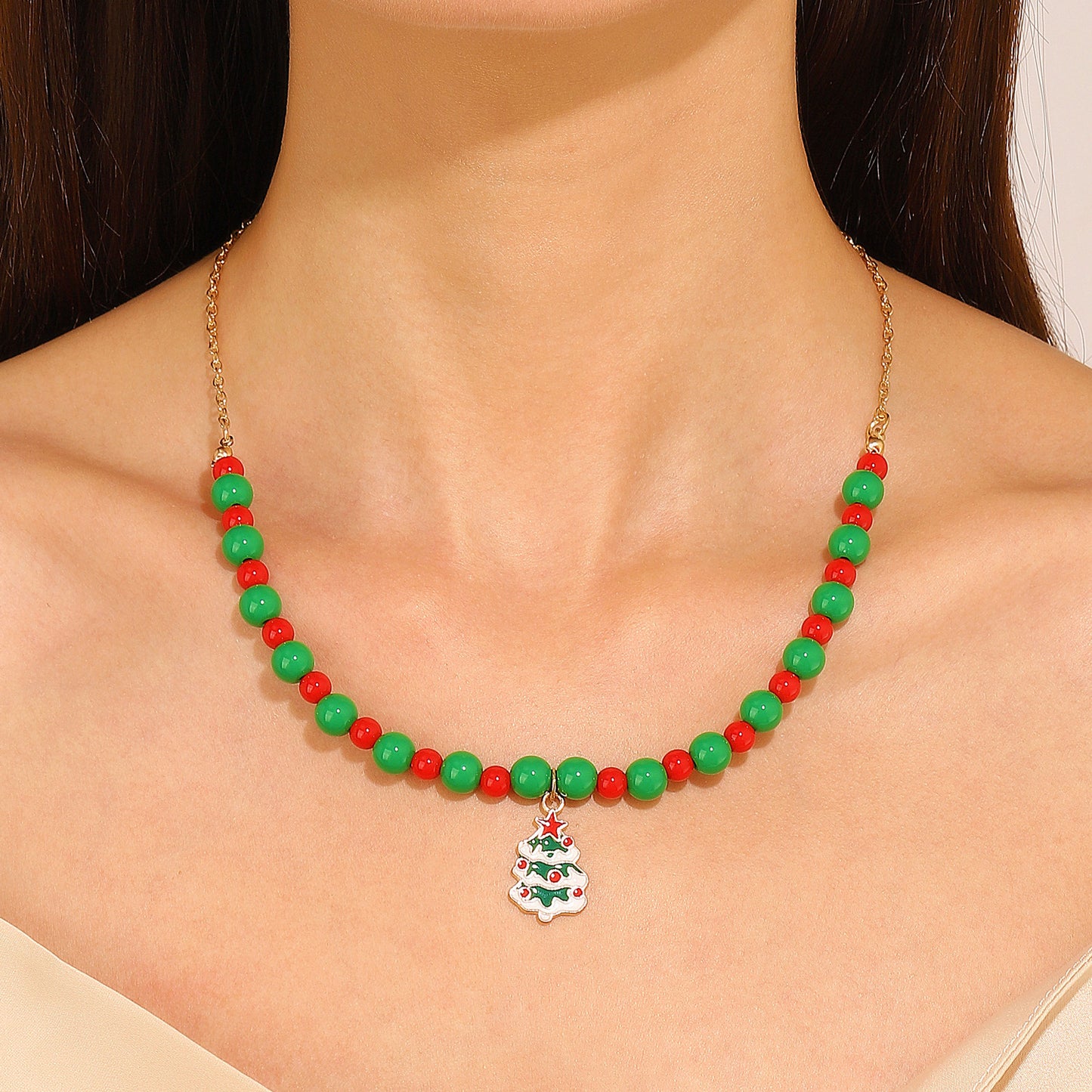 Collar Pendiente de Campana y Árbol de Navidad estilo INS para Mujer, Cadena de Aleación con Guardapelo Geométrico y Acabado Bañado