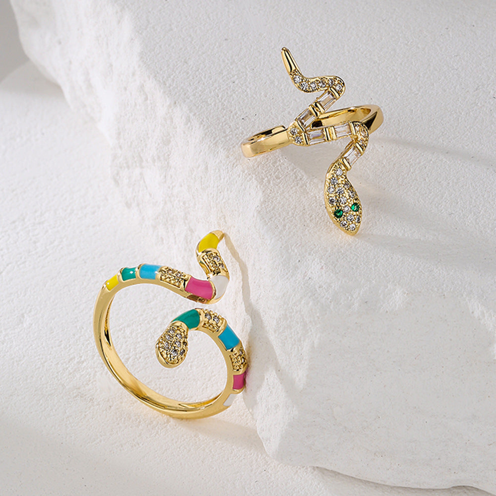 Geometric Brass Gold Plated Cubic Zirconia Drip Oil Ring for Women