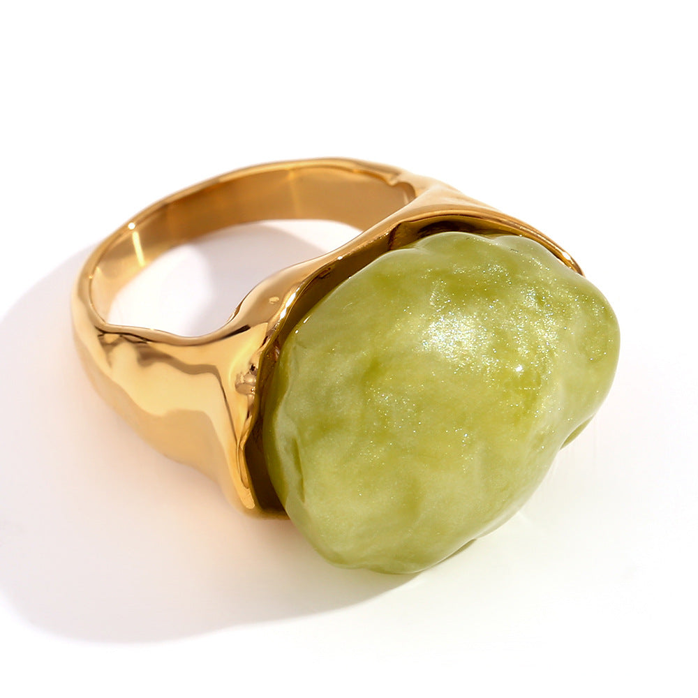 Anello geometrico vintage in acciaio inossidabile con placcatura in oro 18 carati e trama ondulata cava per donna