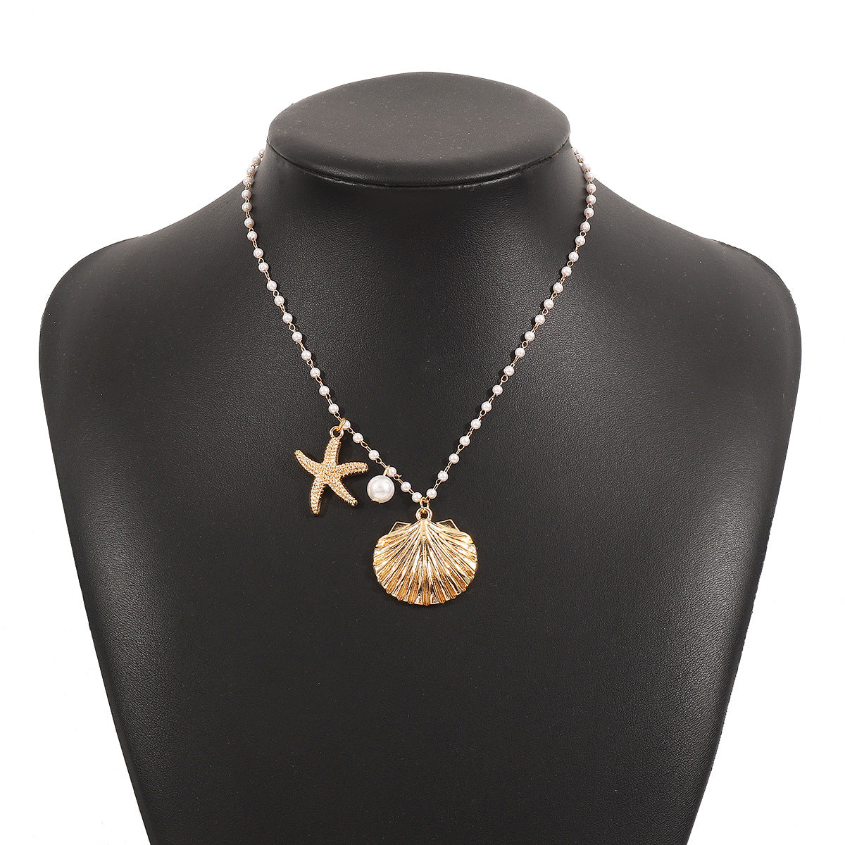 Elegante Collar con Colgante de Estrella de Mar y Concha en Aleación con Acabado Bañado para Mujer