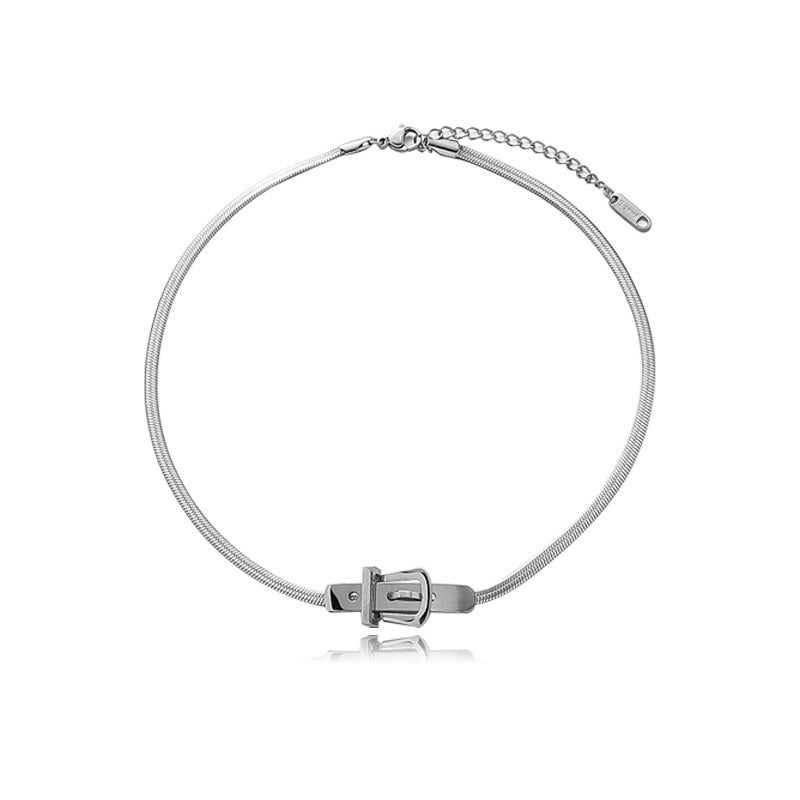 Minimalist Geometric Stainless Steel Pendant Necklace with Titanium Steel Accents on Snake Chain for Women