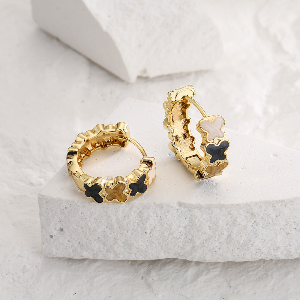 Minimalist Geometric Copper Earrings with 18K Gold Plating and Enamel Color-Blocking Finish for Women