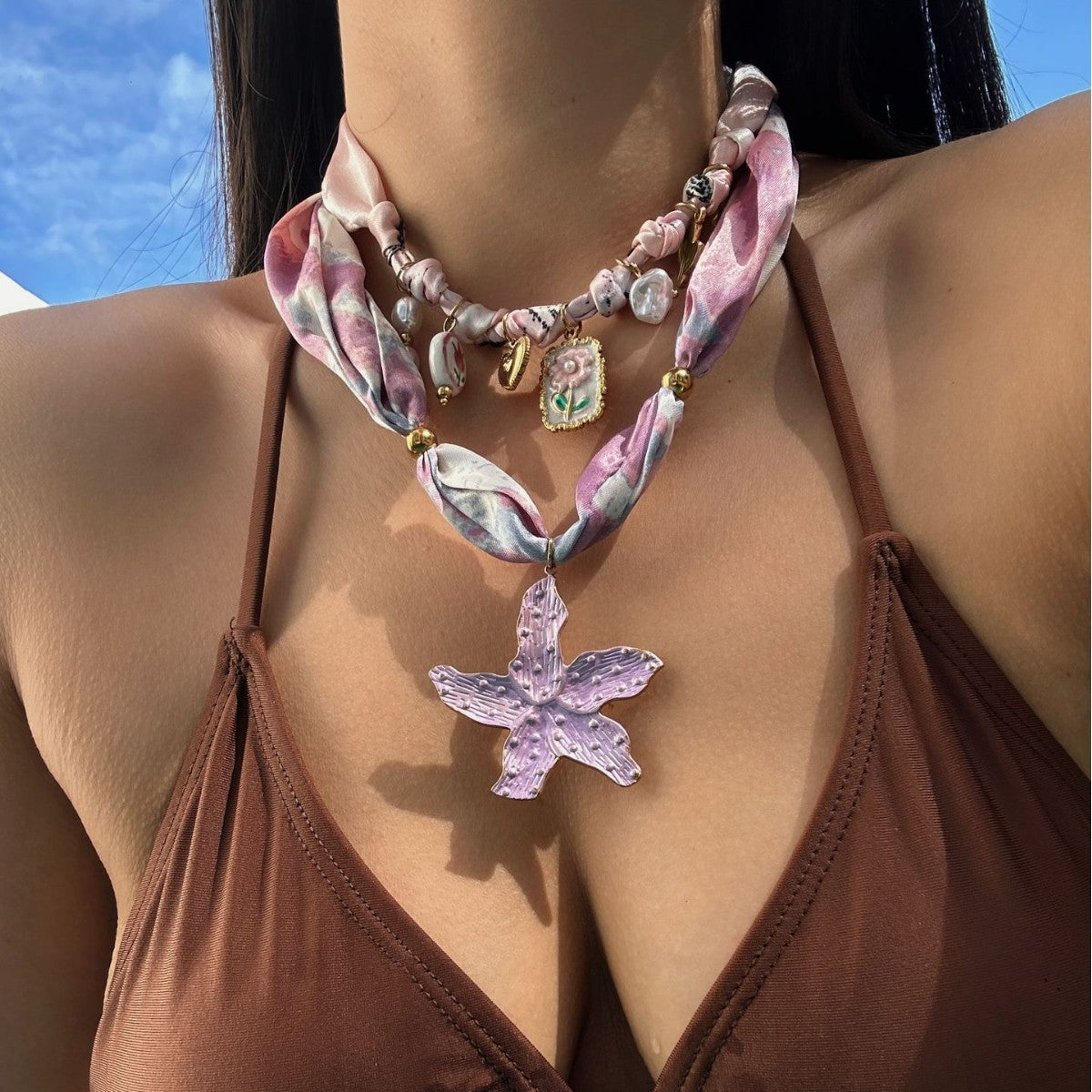 Casual Stainless Steel Plated Floral Shell Necklace for Women