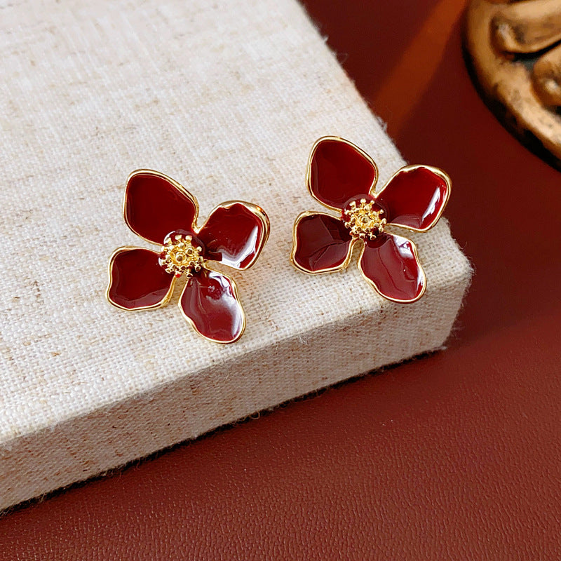 Vintage Floral Earrings with Enamel Finish in Alloy with Stainless Steel Posts for Women