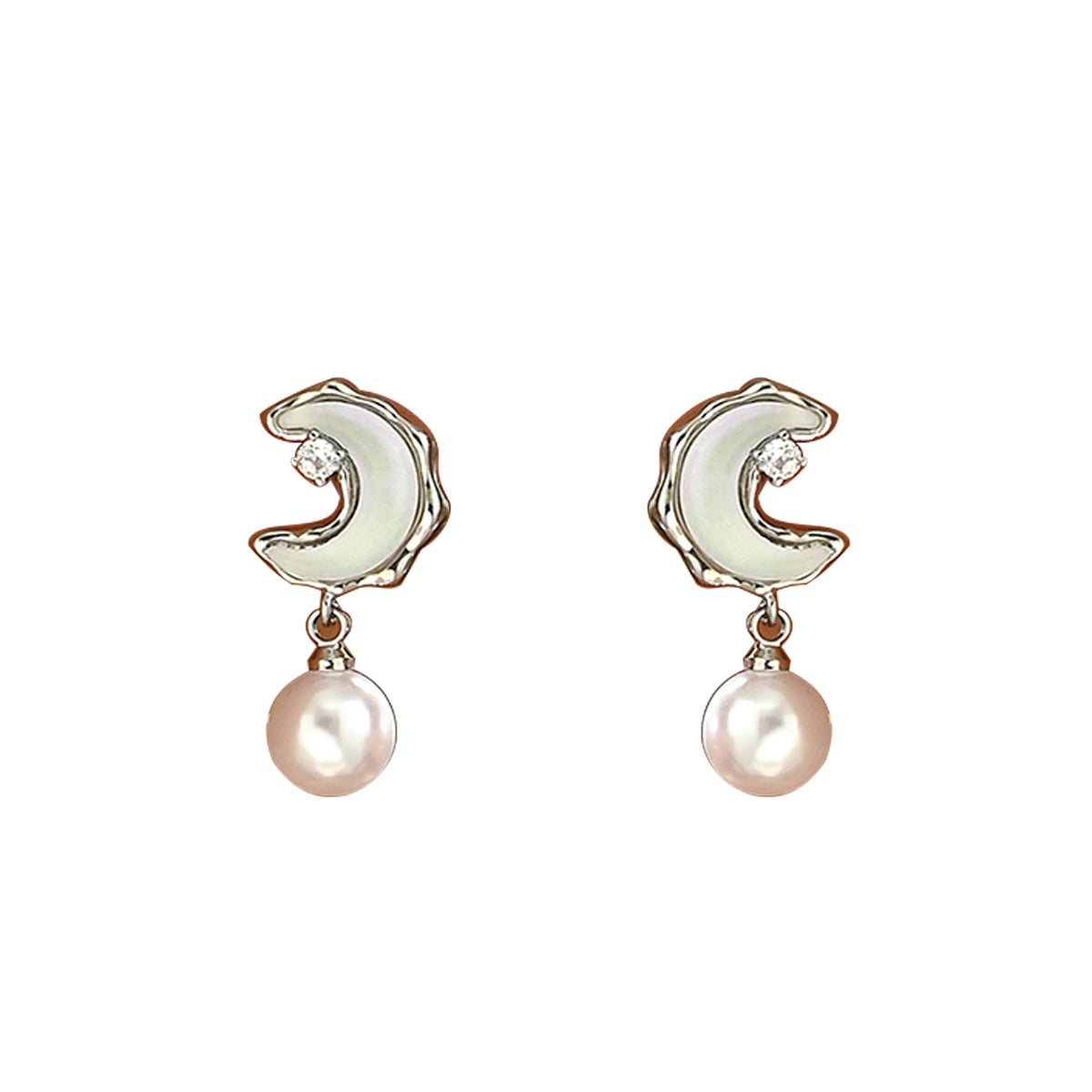 Pendientes minimalistas de perlas en forma de luna para mujer con postes de acero inoxidable