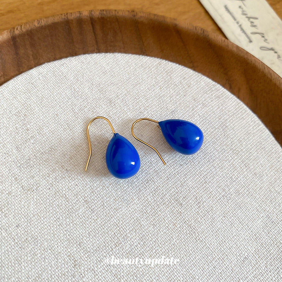 Aretes de gancho en forma de lágrima azul esmalte, estilo vintage, para mujer, con estilo de oficina minimalista de lujo