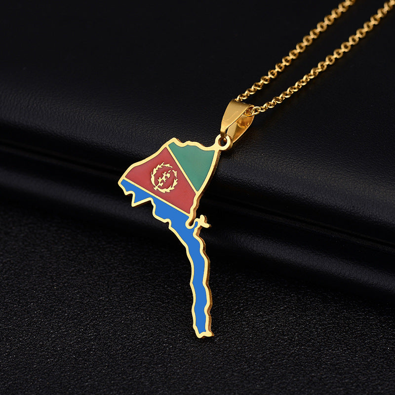 Retro Geometric Pendant Necklace in Stainless Steel with Enamel Finish for Unisex Wear