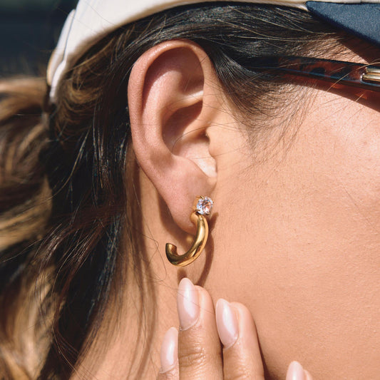 Luxury Elegant Geometric Stainless Steel PVD 18K Gold Plated Cubic Zirconia Hoop Earrings for Women