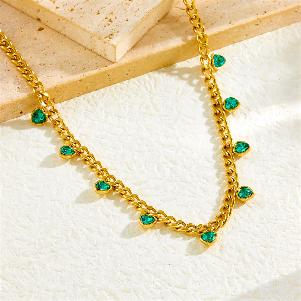 Fashion Gold Plated Heart Rhinestone Stainless Steel Necklace for Women