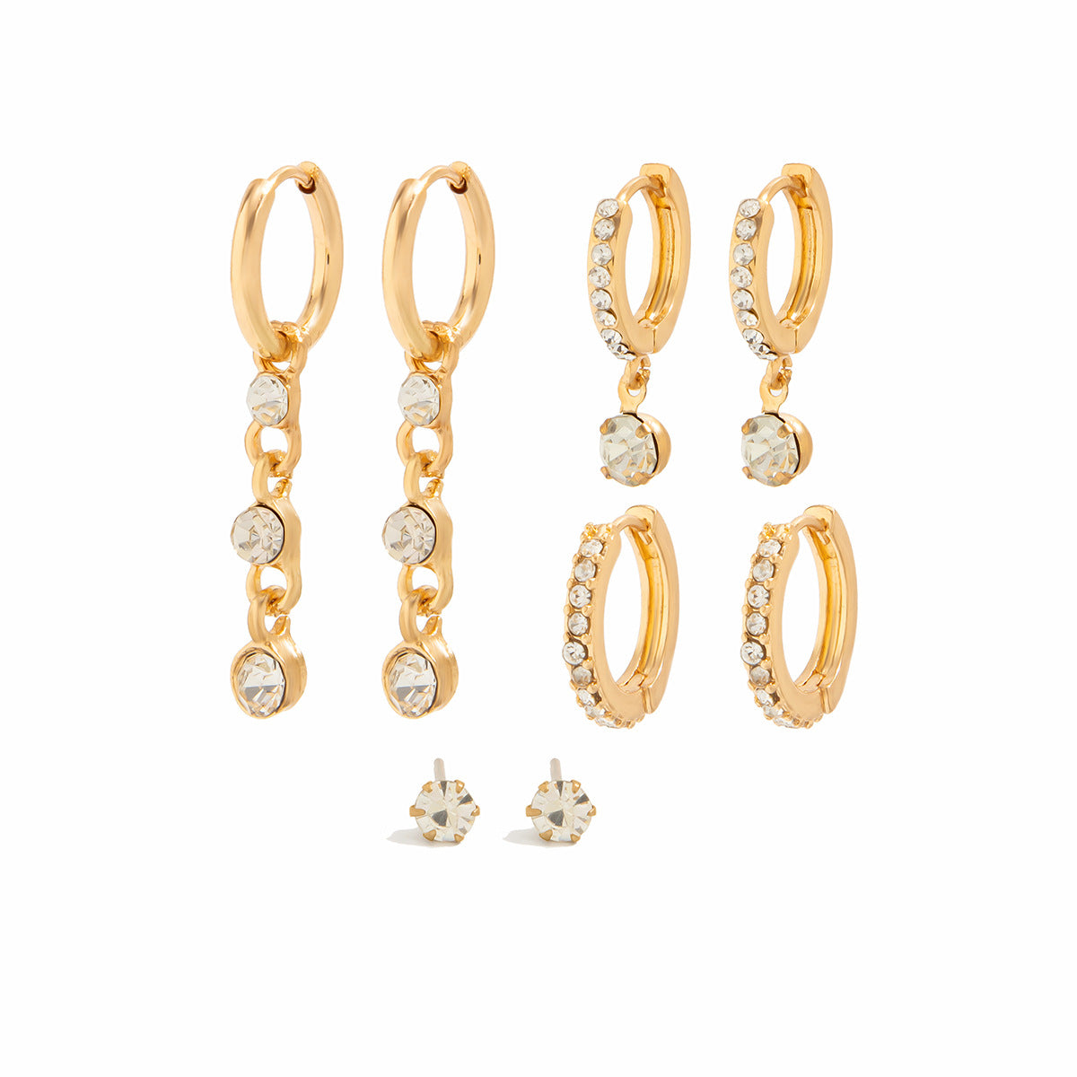 Pendientes de aleación geométrica minimalistas con microdiamantes de imitación pavé y parte trasera con borlas de cadena para mujer