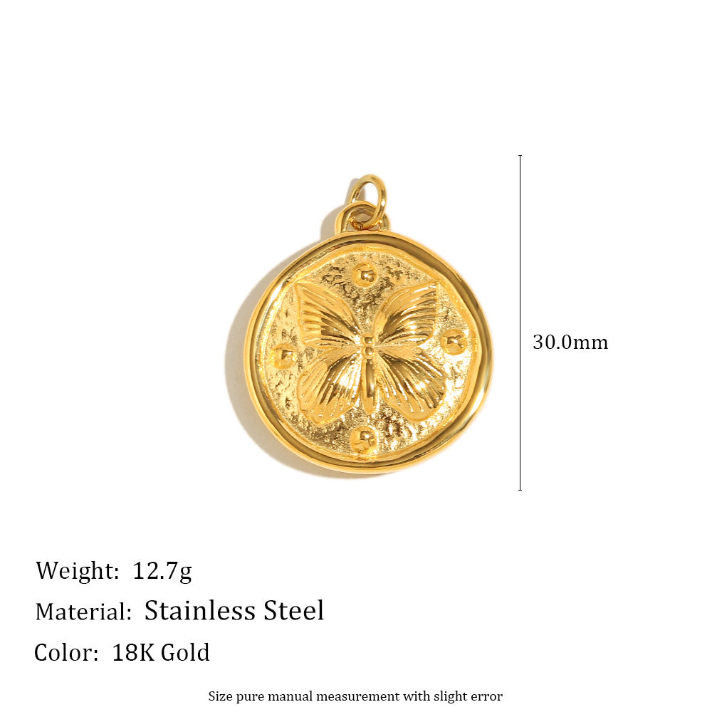 18K Gold Plated Stainless Steel Animal Bee Coin Shell Cubic Zirconia Pendant Charm Bar