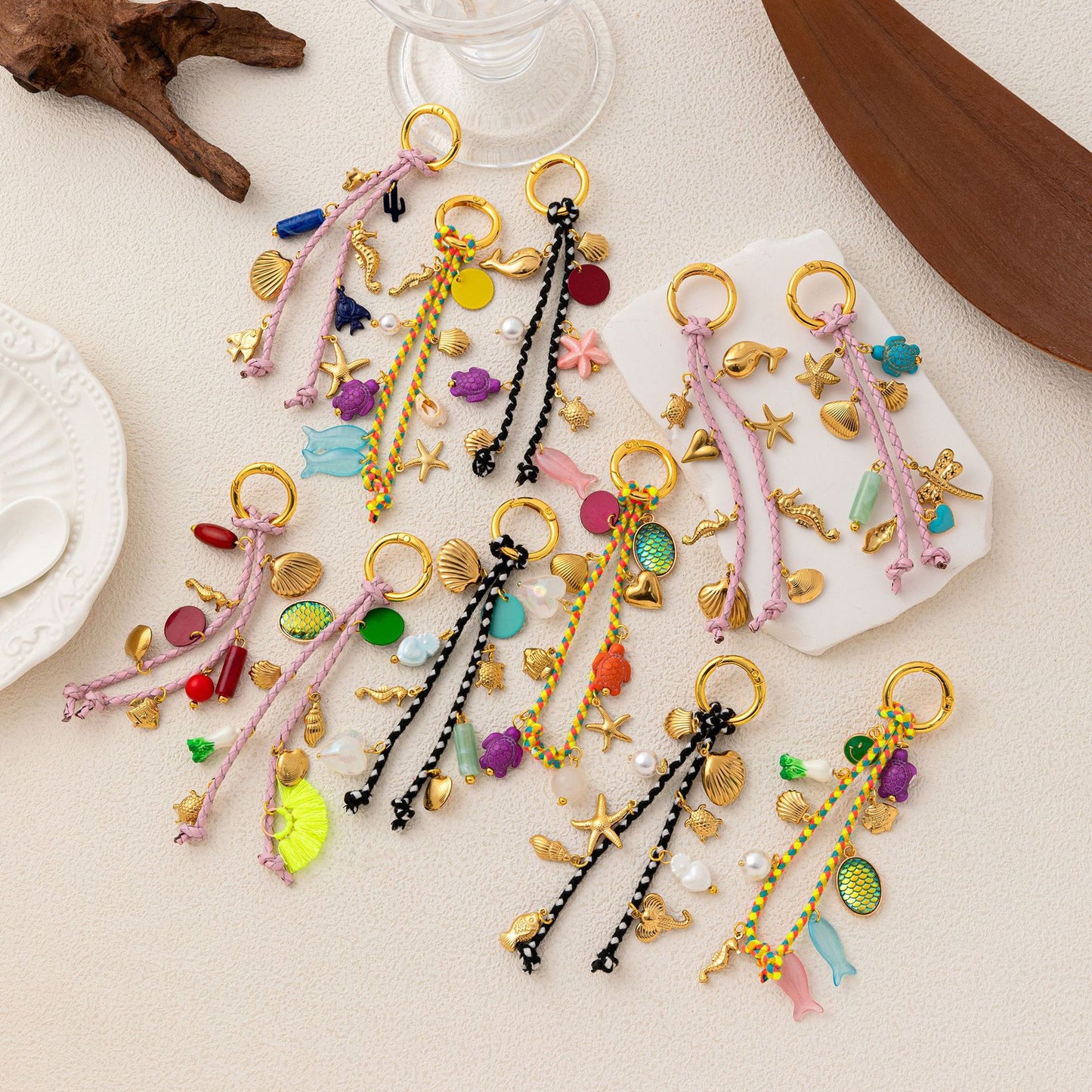 Vintage Sweet Heart Shell Conch Fish Bone Alloy Plated Charm Bar Pendant for Bag Bracelet DIY Accessories