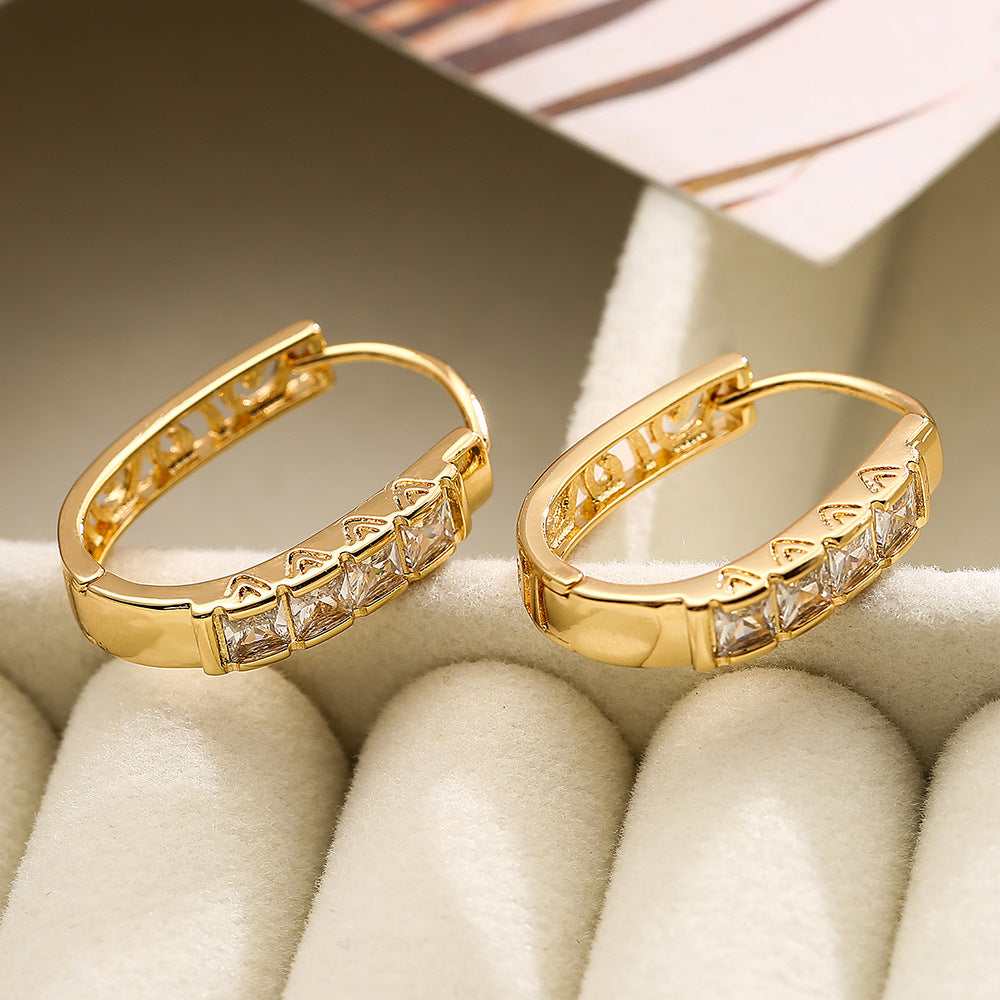 Orecchini geometrici irregolari minimalisti da donna in rame placcato oro 18 carati e intarsio in zircone