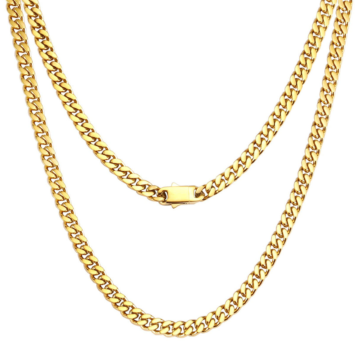 Geometric Miami Cuban Link Necklace for Men and Women in Stainless Steel with Plated Finish