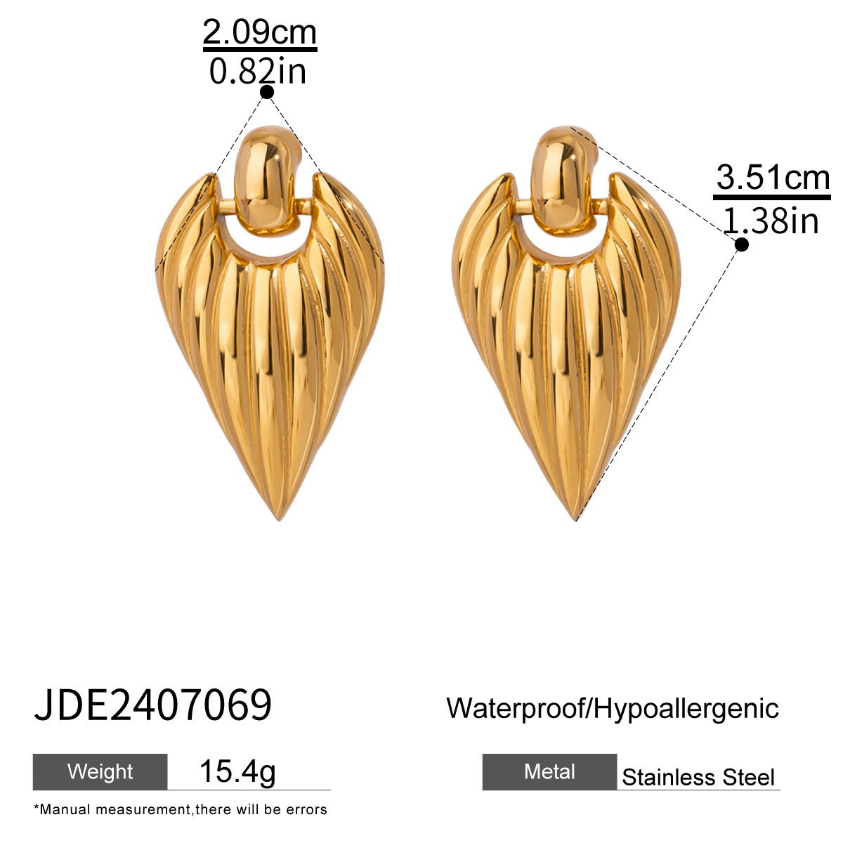 Set di collana e orecchini a cuore da donna in acciaio inossidabile placcato oro 18 carati, stile minimalista