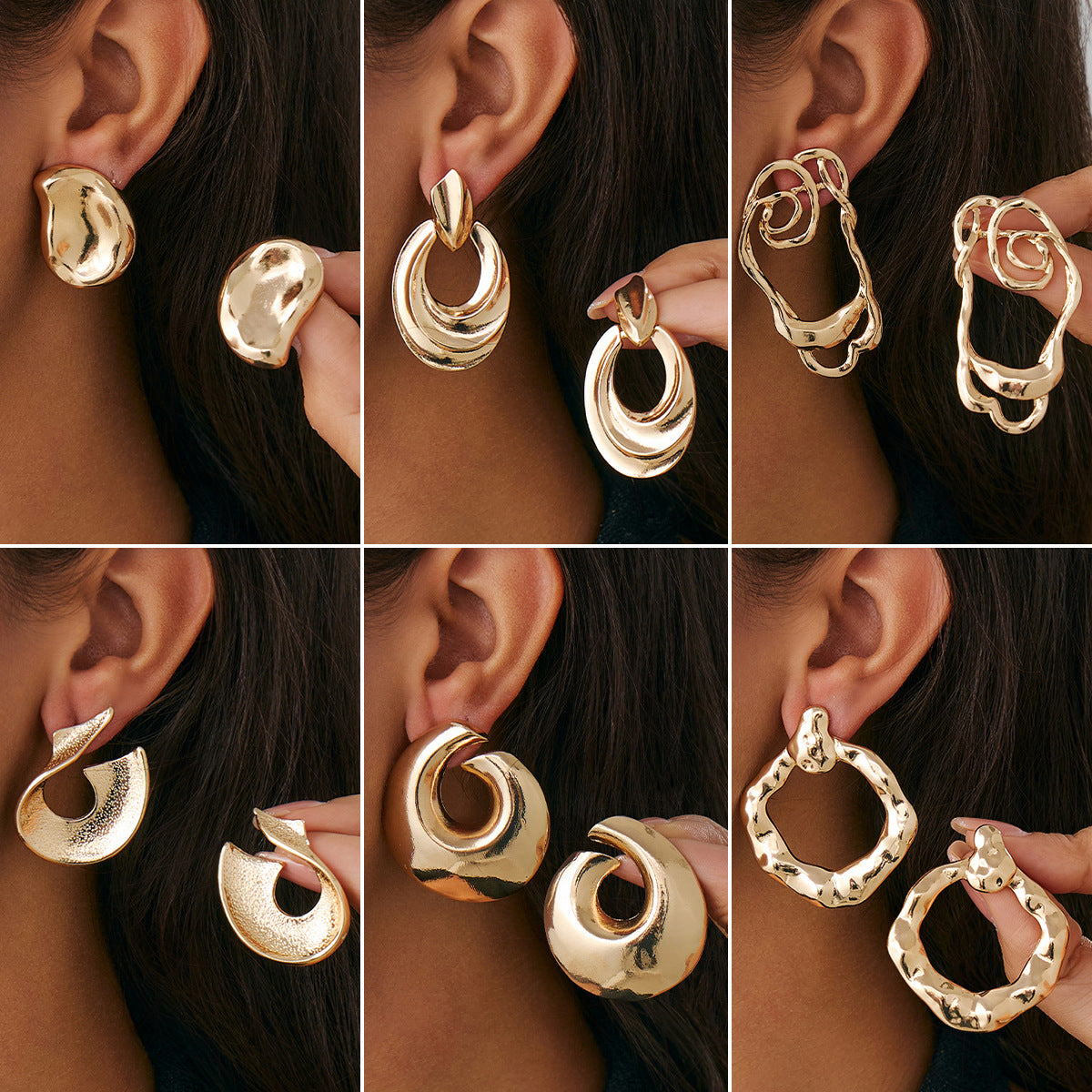 Pendientes minimalistas de aleación con forma geométrica de C irregular, chapados en oro, para mujer