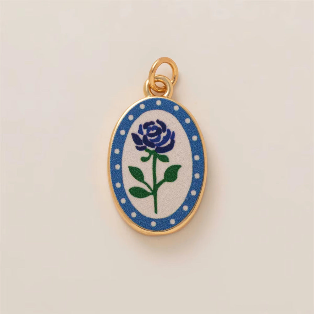 Sweet Heart Geometric Oval Floral Plated Brass Stainless Steel Pendant Necklace