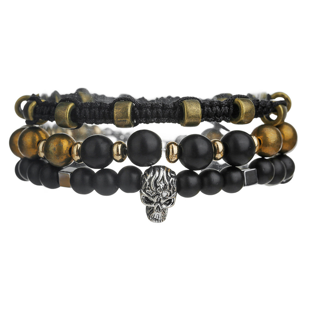 Vintage Punk Geometric Round Matte Wood Beaded Bracelet for Men