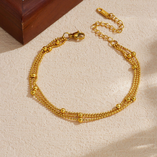 Vintage Gold Plated Round Ball Chain Stainless Steel Bracelet for Women