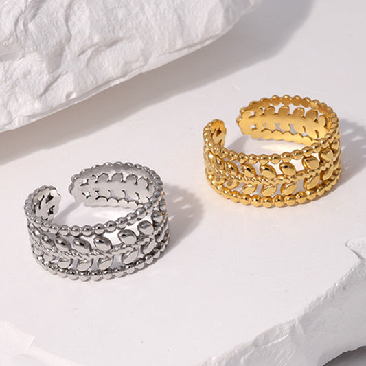 Anillo Minimalista de Acero de Titanio con Forma de Hoja para Mujer, Chapado en Oro de 18K y Banda Abierta Ajustable