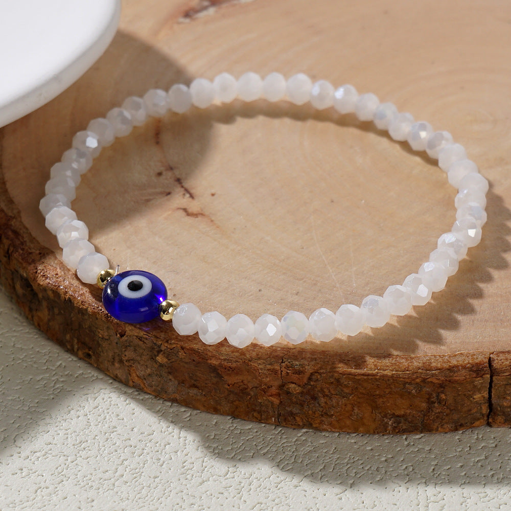 Geometric Evil Eye Crystal Beaded Bracelet for Women
