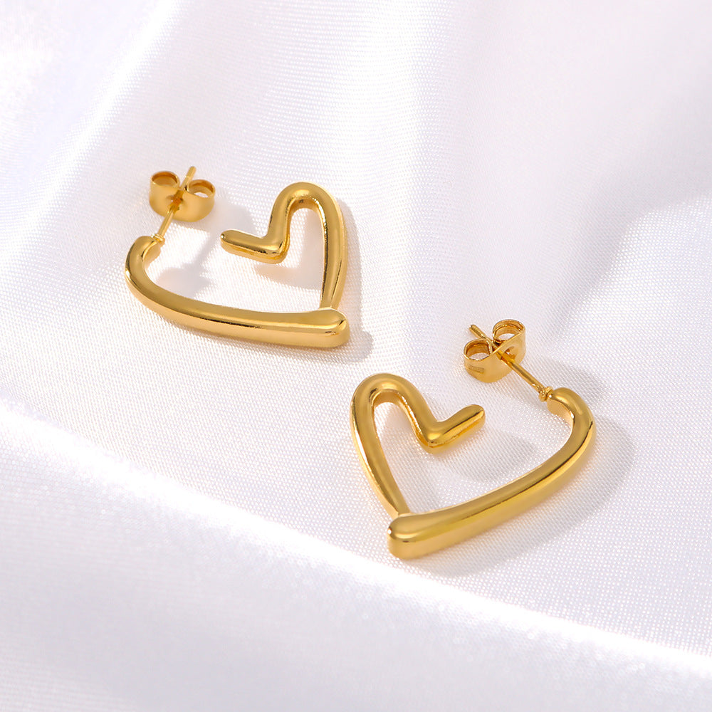 Irregular Hollow Heart-Shaped Stainless Steel Earrings with 18K Gold Plating, Lightweight Waterproof Women's Fashion Jewelry
