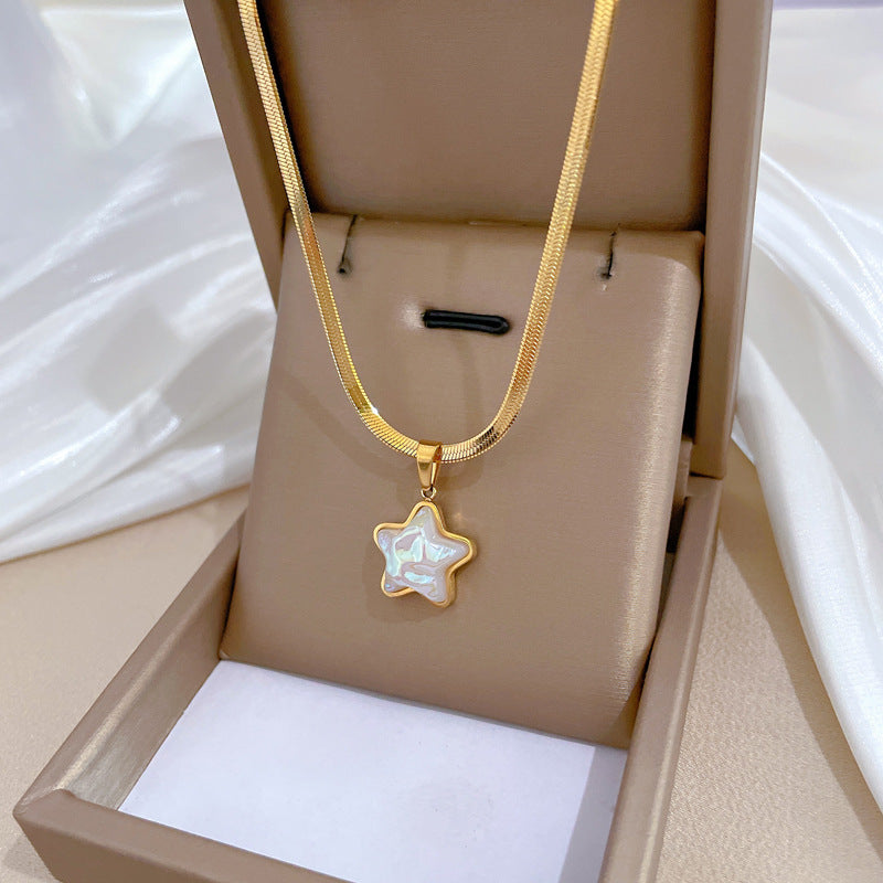 Cartoon Style Star-Shaped Titanium Steel Plated Necklace for Women with Delicate Clavicle Chain Design