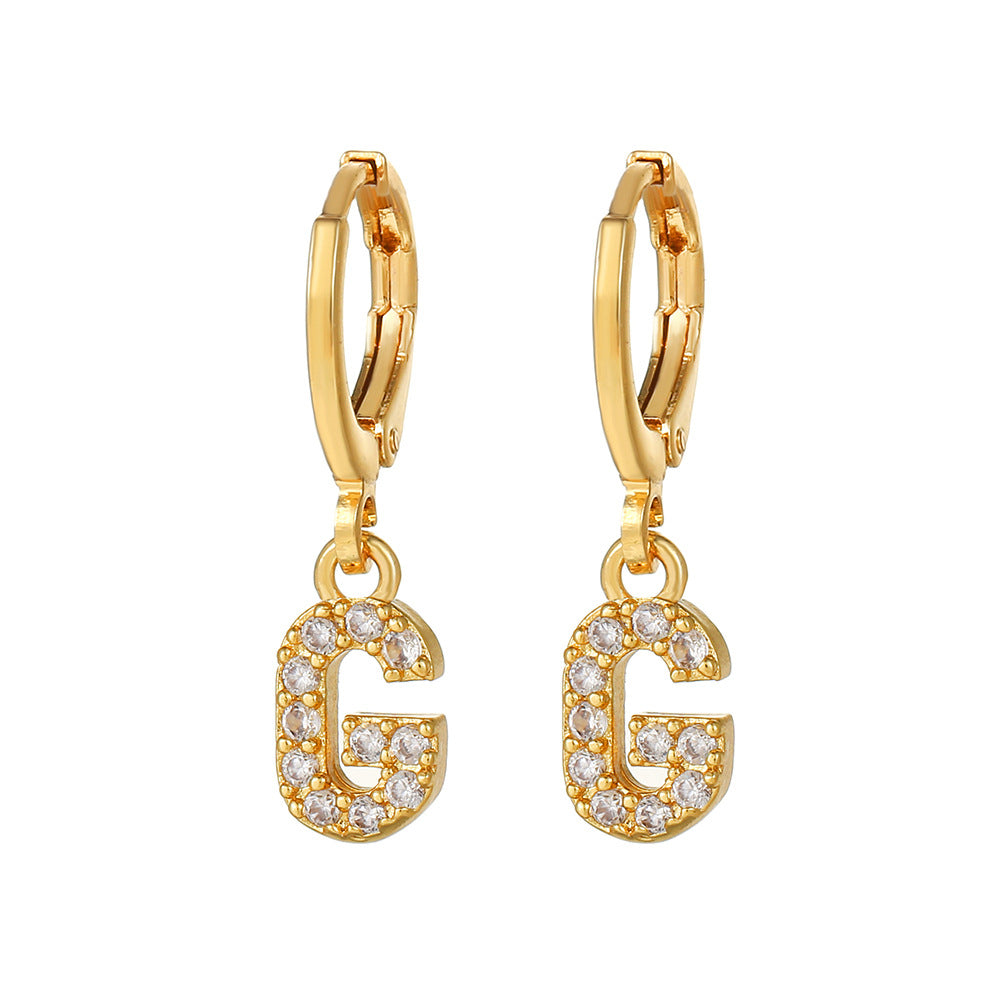Minimalist Elegant Gold Plated Brass Micro-Inlaid Cubic Zirconia Letter Hoop Earrings for Women