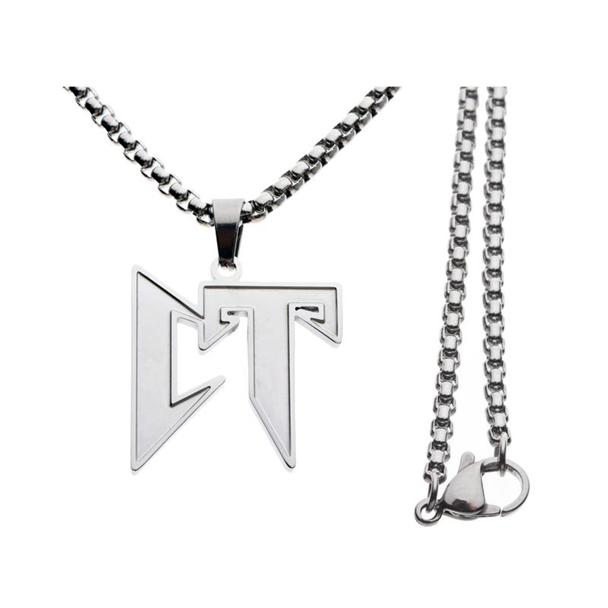 Minimalist Geometric Stainless Steel Pendant Necklace with Plated Titanium Steel Charm and Square Pearl Chain