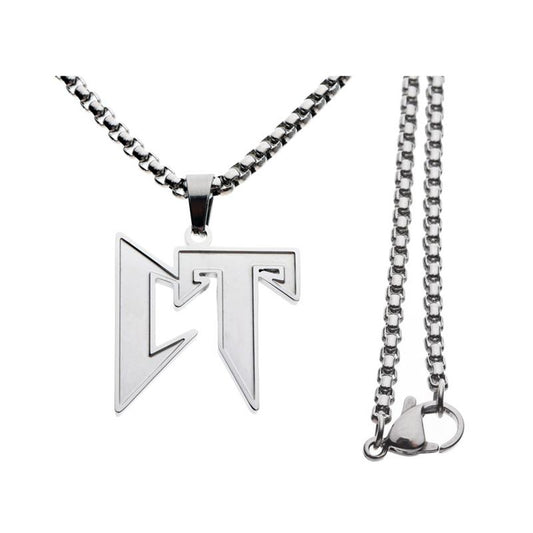 Collana con ciondolo minimalista geometrico in acciaio inossidabile con ciondolo in acciaio al titanio placcato e catena di perle quadrate
