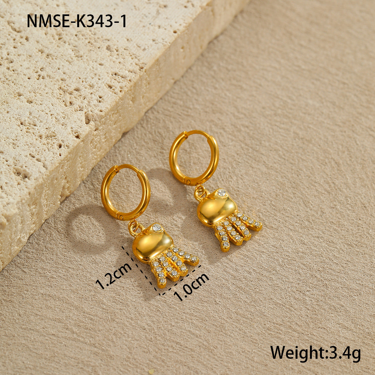 Pendientes de Acero Inoxidable con Forma de Estrella de Mar y Concha con Incrustaciones de Diamantes de Imitación para Mujer