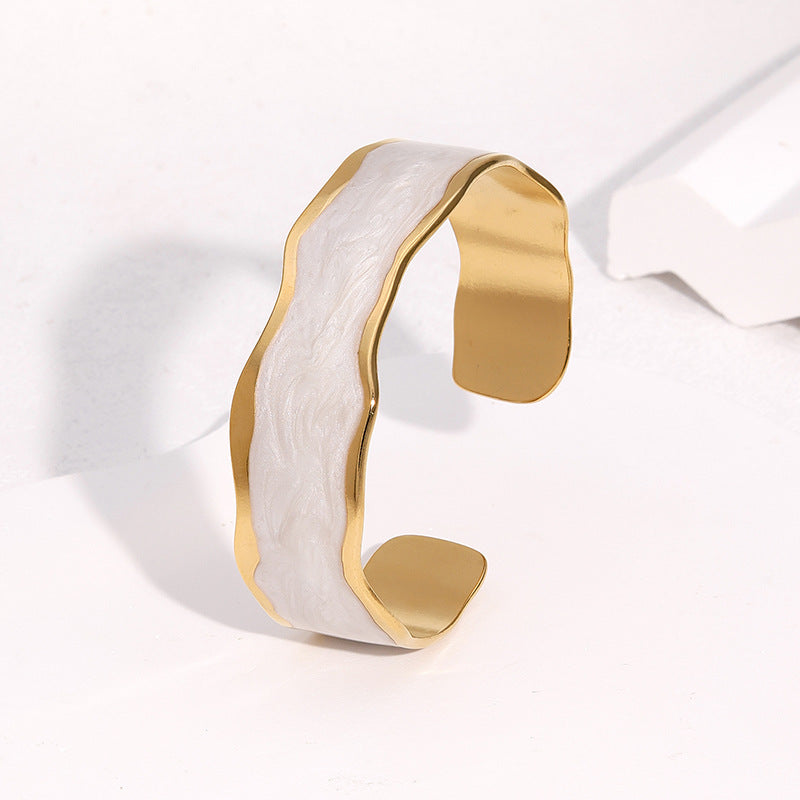 Bracciale Minimalista Geometrico in Acciaio Inossidabile Placcato Oro 18K e Finitura a Smalto da Donna