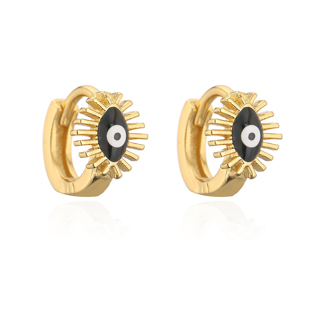 Fashion Geometric Evil Eye Enamel Drop Oil 18K Gold Plated Copper Mini Hoop Earrings for Women