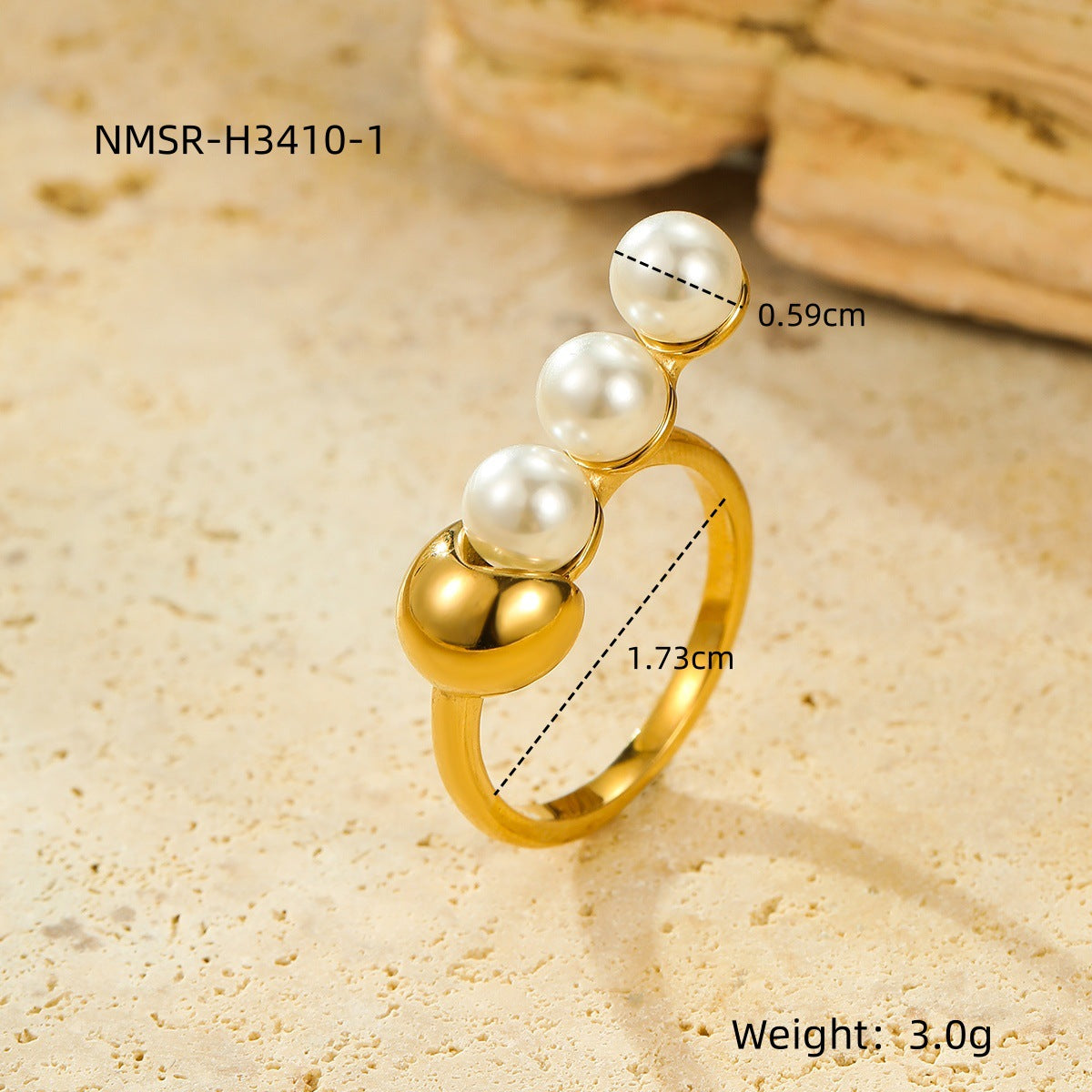 Anello da donna minimalista geometrico in acciaio inossidabile con placcatura in oro 18 carati e intarsio di perle